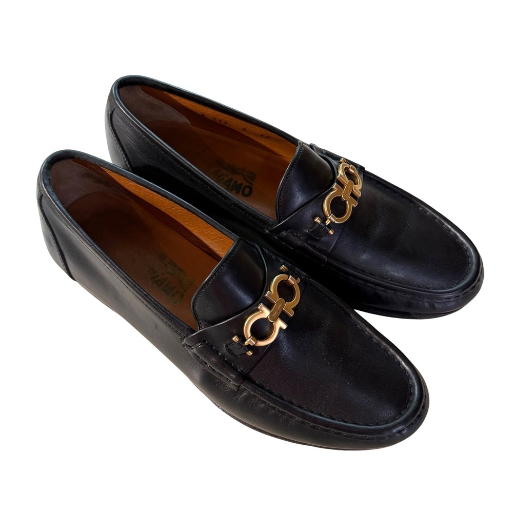 Salvatore Ferragamo Gancini Bit Loafers Mens 8 EE Black Leather Luxury‎ Preppy